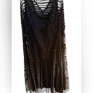 SL Fashions Black Mesh Stripe Sleeveless Dress 16W NWT